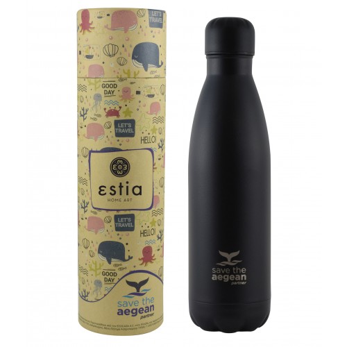 ESTIA ΘΕΡΜΟΣ TRAVEL FLASK SAVE THE AEGEAN 500ml MIDNIGHT BLACK