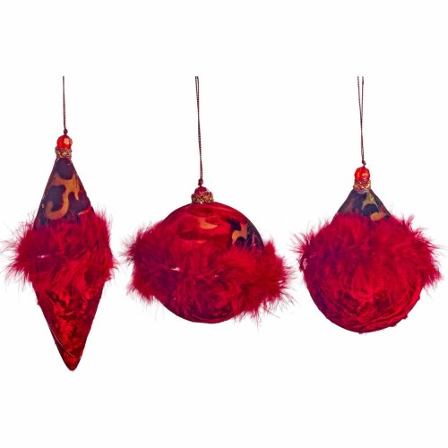 JΚ Home Décor - Μπάλα Μπορντώ Feathered 8cm S/3