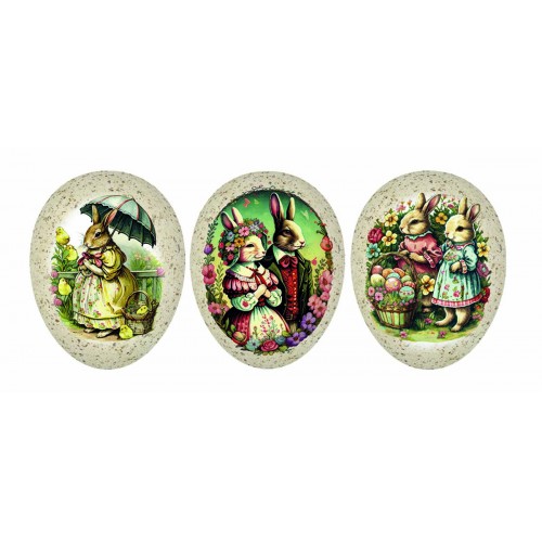 JK Home Décor - Αυγό Χάρτινο Ανοιγόμενο Rabbit Family 9cm 3Σχδ