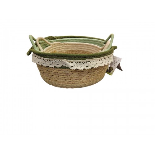 JK Home Décor - Καλάθι Seagrass με Δαντέλα Φυσικό 22-29x9-13cm S/3