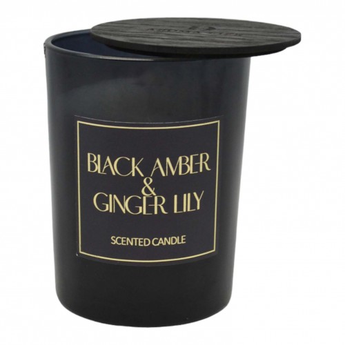 ΑΡΩΜΑΤΙΚΟ ΚΕΡΙ BLACK AMBER & GINGER LILY ΣΕ ΓΥΑΛΙΝΟ ΔΟΧΕΙΟ ΜΕ ΚΑΠΑΚΙ 8x8x10,5εκ. ANKOR