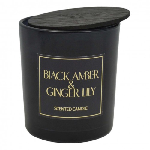 ΑΡΩΜΑΤΙΚΟ ΚΕΡΙ BLACK AMBER & GINGER LILY ΣΕ ΓΥΑΛΙΝΟ ΔΟΧΕΙΟ ΜΕ ΚΑΠΑΚΙ 7x7x7,8εκ. ANKOR